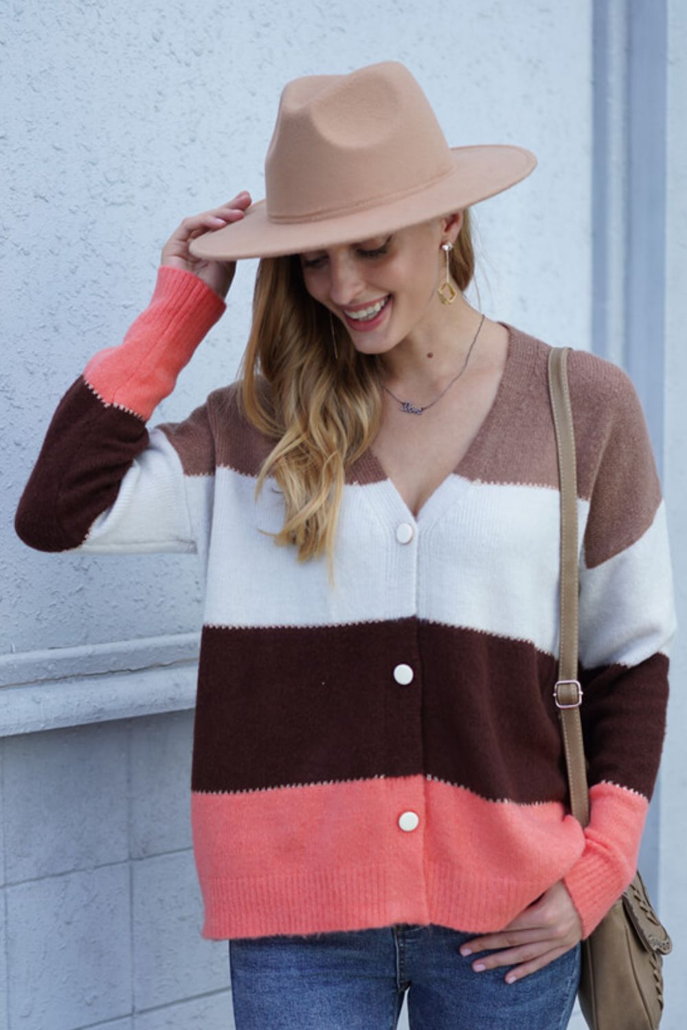 Color Block V-Neck Button Down Cardigan