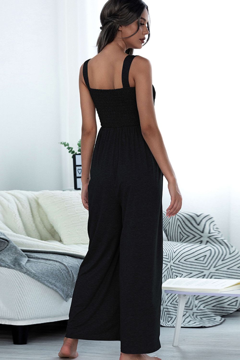 Square Neck Sleeveless Pocket Jumpsuit