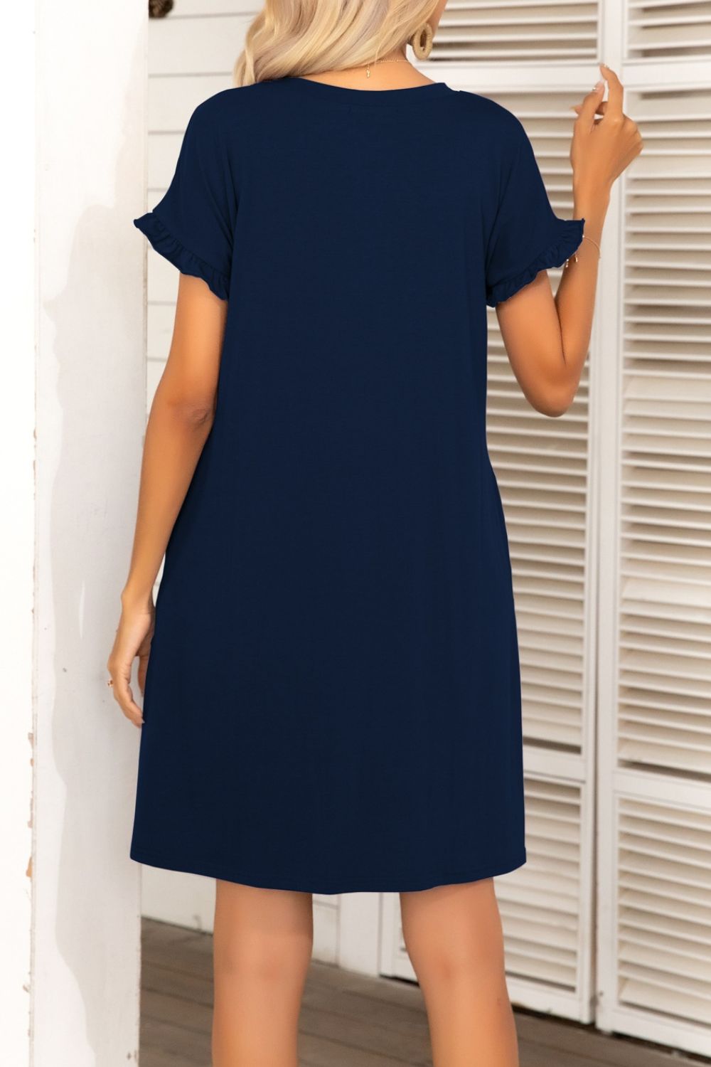 Flounce Sleeve Round Neck Dress with Pockets