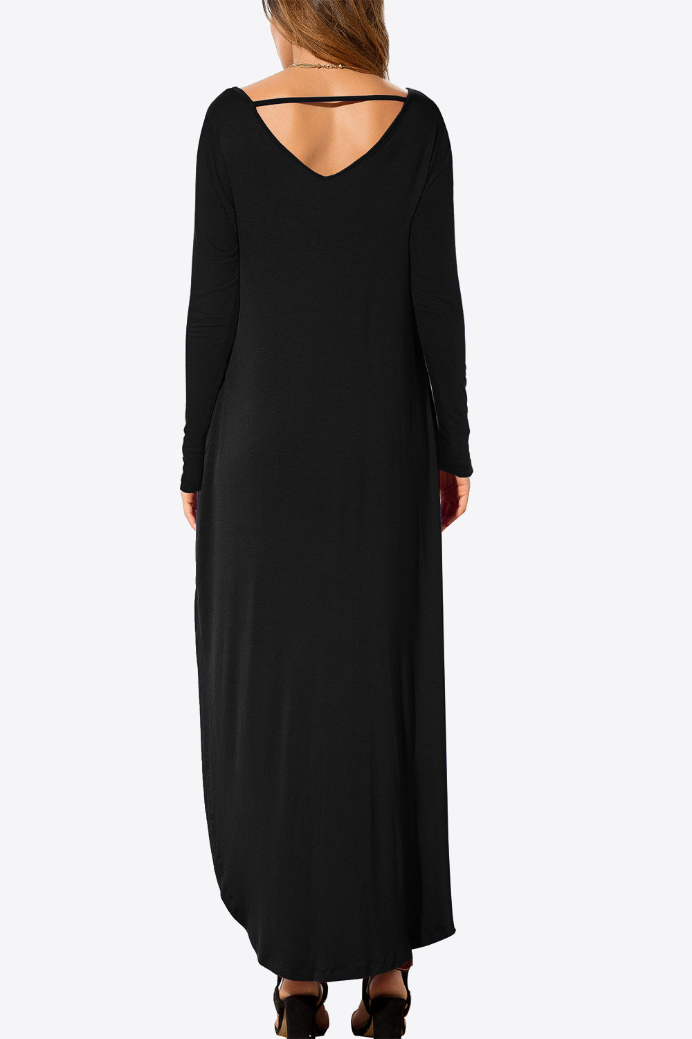 Split Long Sleeve V-Neck Maxi Dress