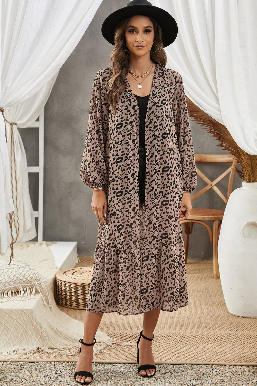 Animal Print Long Sleeve Open Front Cardigan